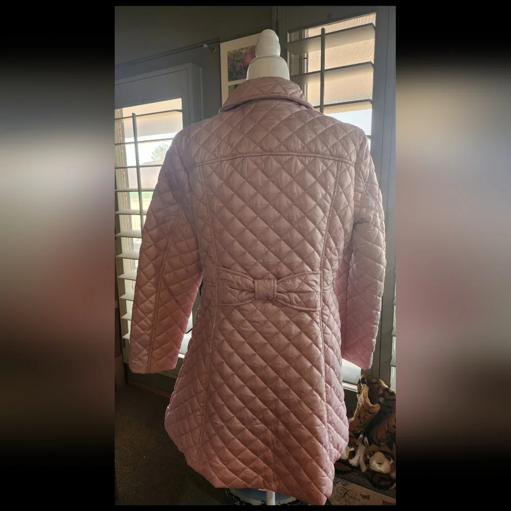 Kate Spade Pink Big Bow Rose Quilted, Lined Coat 13" deep pockets Size Large - Picture 2 of 10